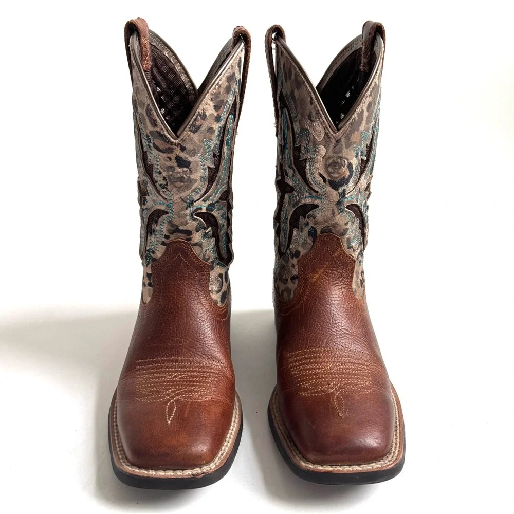 Ariat Koel VentTEK Western Brown Leather Cowboy Boots Youth Size 1